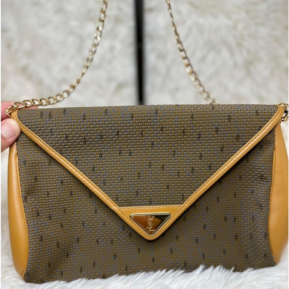 Vintage YSL Brown Canvas Clutch Bag - will include aftermarket chain